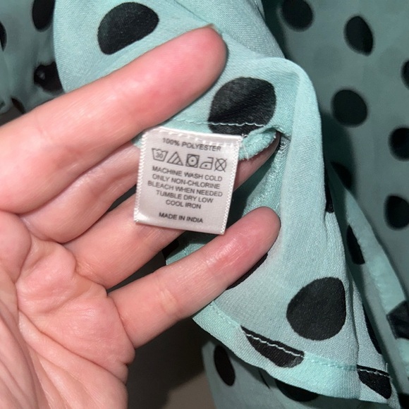 ALLOY Mint Polka Dot 3/4 Sleeve Button Down Margot Blouse - Picture 4 of 6